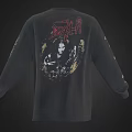 Black Long Sleeve Sweatshirt With DEATH Text Skull Graphic And Sleeve Decorations