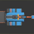 Blue And Orange Futuristic Mechanical Robot With Tracked Base And Shovel Arm