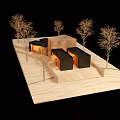 Modern Architectural Model Featuring Wooden Structures Trees And Platform Design 3d model