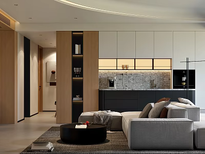 Modern Living and Dining Room Interior Design With Open Concept Sofa Coffee Table And Cabinets 3d model