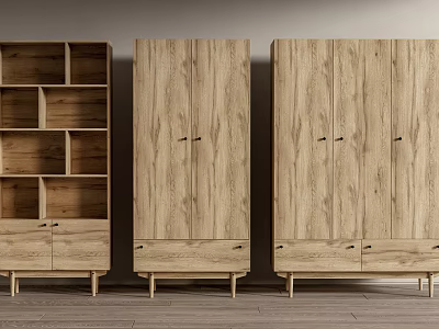 Modern Wooden Wardrobe With Double Doors Drawers And Matching Open Shelving 3d model