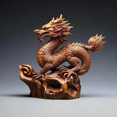 Chinese dragon wood carving ornaments 3d model