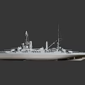 Vintage Warship Model Showcasing Classic Naval Design with Detailed Turrets Masts and Red Deck