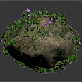 Natural Stone Decorated With Green Vines And Purple Flowers