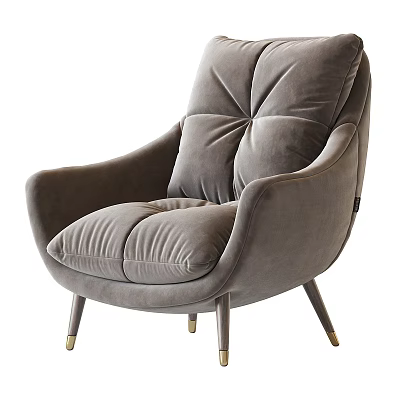 Gray Velvet Tufted Accent Chair With Curved Arms And Gold Metal Legs 3d model