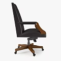 Modern Ergonomic Office Chair With Black Leather Upholstery Brown Armrests And Adjustable Casters