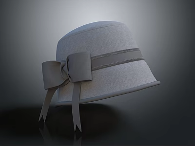 Light Gray Wool Blend Hat With Gray Ribbon Bow And Simple Elegant Design 3d model