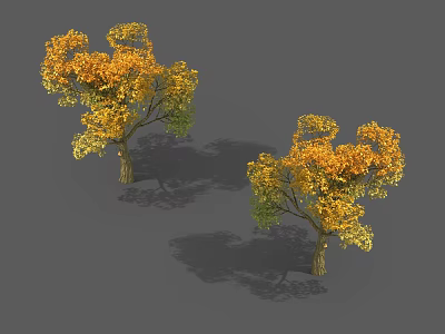 Two Lush Deciduous Trees With Yellow And Orange Autumn Foliage 3d model