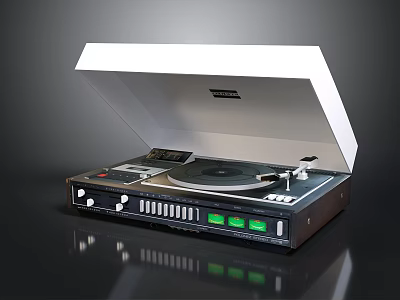 Vintage Vinyl Record Player With Open Lid Turntable And Green Indicator Lights 3d model