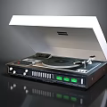 Vintage Vinyl Record Player With Open Lid Turntable And Green Indicator Lights