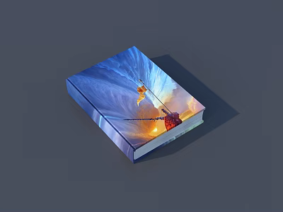 Artistic Vibrant Book Magazine Cover Design With Blue Orange Gradient Scenic Silhouette And Red Object 3d model