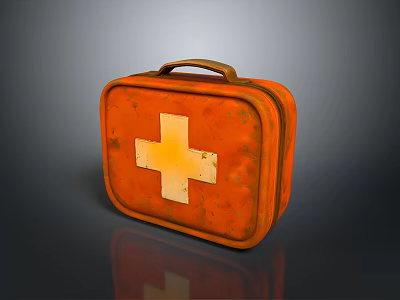 Vintage Orange First Aid Kit With White Cross And Rustic Design 3d model