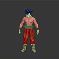 Anime Character With Spiky Black Blue Hair Bare Chest Red Pants And Blue Wristbands
