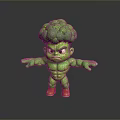 Muscular Green Broccoli Shaped Doll Toy With Orange Shoes And Strong Expression