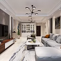Modern Living Room Interior With Gray Sofa Orange Pillows Coffee Table And Decorative Paintings