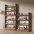 Modern Wooden Bookshelf With Books Decorations Floor Lamp And Green Plant In Interior