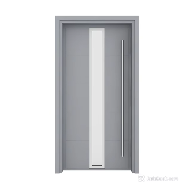 Sleek Modern Gray Swing Door Interior Design With White Vertical Panel And Silver Handle 3d model