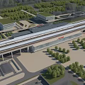 Aerial View Of Modern High speed Railway Station Architecture And Surroundings