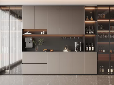 Modern Wine Cabinet Interior Design With Glass Door LED Lighting And Storage 3d model