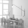 Modern Dining Table Set With Various Colored Chairs And Decorative Items In Bright Room 3d model