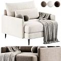 Modern Beige Fabric Single Sofa With Round Pillows Fringed Throw Blanket And Black Metal Legs