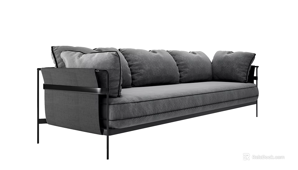 Modern Gray Sectional Sofa With Metal Frame And Plush Comfortable Cushions 3d model