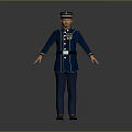3D Military Figure In Blue Uniform With Yellow Stripes Medals And Cap