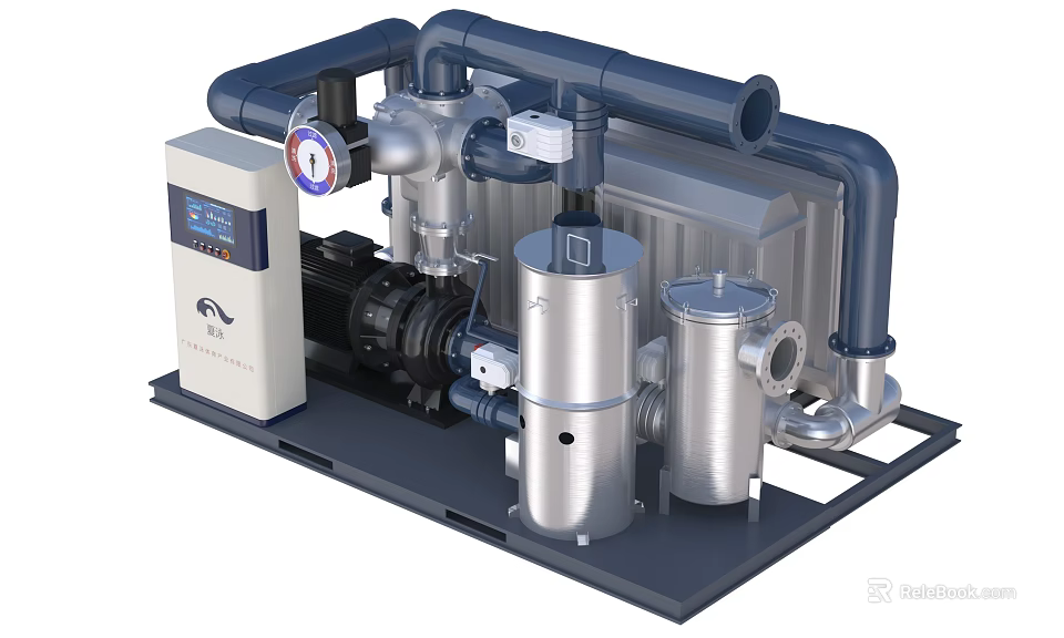 Integrated Industrial Equipment With Pipes Metal Tanks Control Panel And Compressor 3d model 