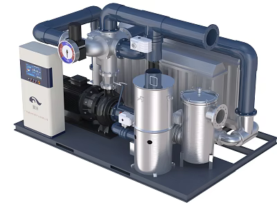 Integrated Industrial Equipment With Pipes Metal Tanks Control Panel And Compressor 3d model