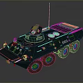 Armored Military Vehicle Featuring Six Wheel Design Turret Camera Antenna And Number 001