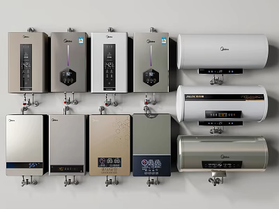 Stylish Electric Water Heaters With Various Colors Styles And Modern Designs 3d model