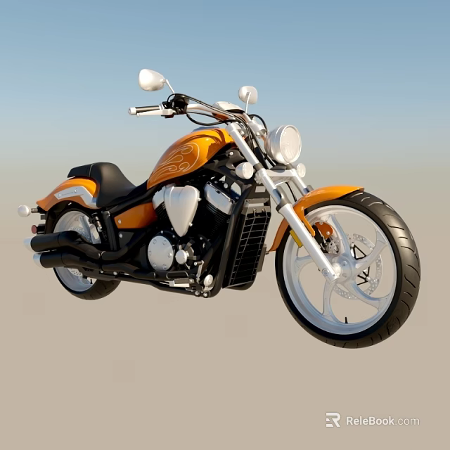 Orange Cruiser Motorcycle With Black Seat White Wheels Streamlined Body And Headlights 3d model 