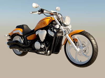 Orange Cruiser Motorcycle With Black Seat White Wheels Streamlined Body And Headlights 3d model