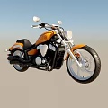 Orange Cruiser Motorcycle With Black Seat White Wheels Streamlined Body And Headlights