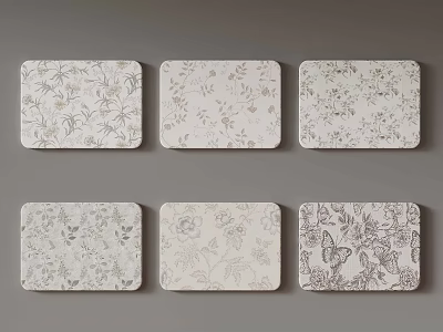 Six Decorative Mats With Floral Butterfly Plant Patterns Neutral Beige Brown For Home Decor 3d model