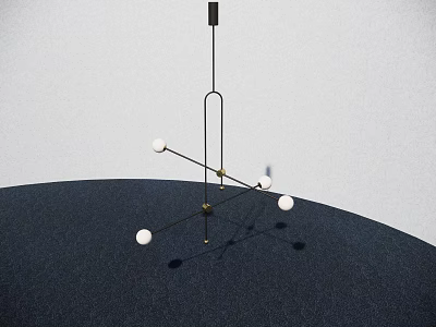 Abstract Pendant Light With Metal Structure And White Spherical Bulbs On Dark Surface 3d model