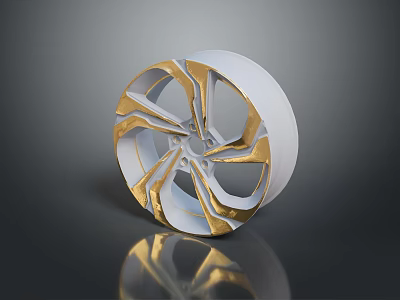 White and Gold Modern Alloy Wheel Rim with Sleek Design Shiny Surface and Reflection 3d model