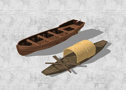 Chinese-style wooden boat antique boat 3d model