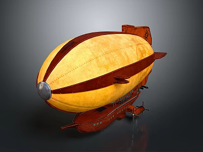 Vintage Retro Airship Featuring Yellow Brown Envelope And Propeller Structure Design 3d model