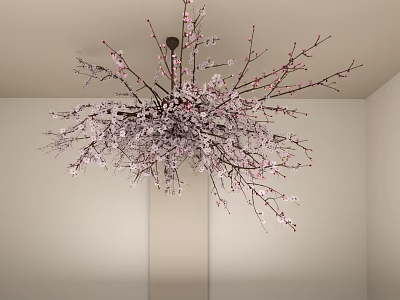 Elegant Floral Installation Chandelier Style With Pink Blossoms And Branches Ceiling Mounted Indoor 3d model