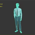 Man In Light Blue Shirt With Striped Tie And Pinstriped Trousers Standing Pose