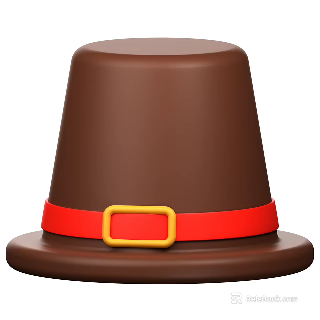 Classic Brown Hat With Red Strap And Yellow Square Buckle Design 3d model 
