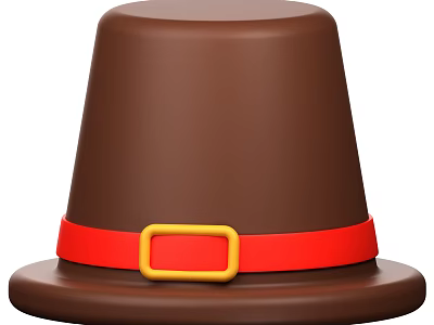 Classic Brown Hat With Red Strap And Yellow Square Buckle Design 3d model