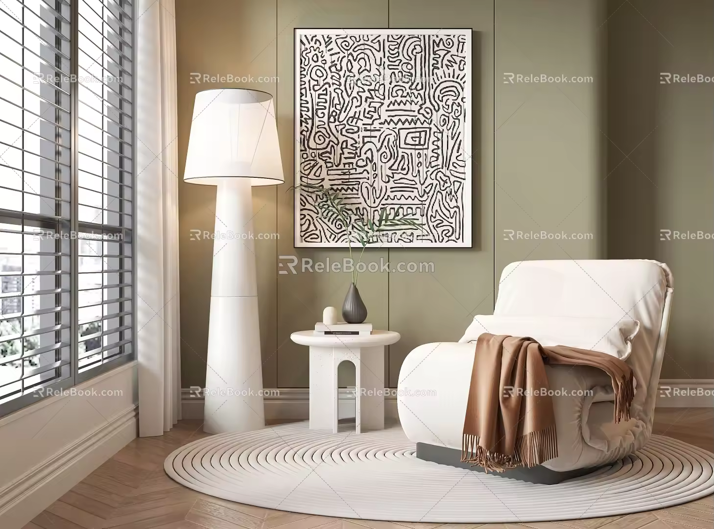 Modern Lazy Sofa Single Sofa Casual Sofa Side Floor Lamp 3d model