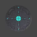 Futuristic Circular Tech Structure With Blue Glowing Cross Center And Surrounding Components 3d model