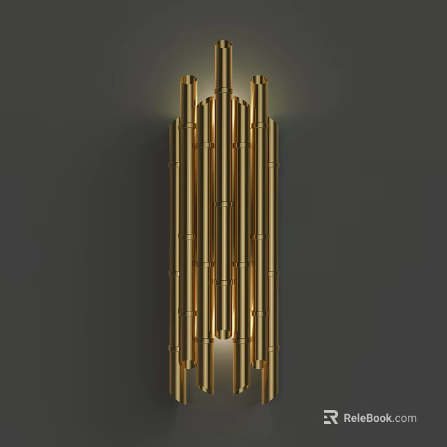 Modern Golden Wall Sconce Featuring Vertical Metal Bars For Decorative Lighting 3d model 