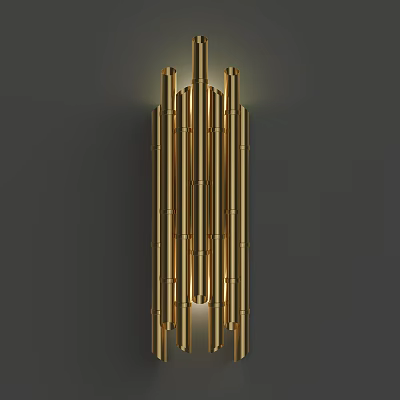 Modern Golden Wall Sconce Featuring Vertical Metal Bars For Decorative Lighting 3d model