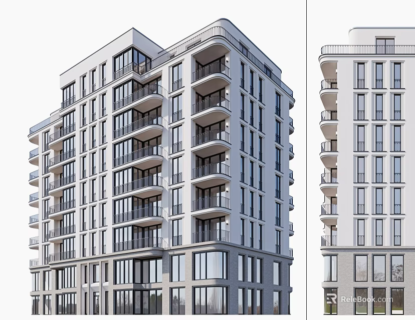 Modern High Rise Apartment Building With Balconies Large Windows And Exterior Design 3d model 