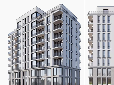 Modern High Rise Apartment Building With Balconies Large Windows And Exterior Design 3d model