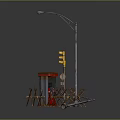 Street Scene Components Featuring Street Lamp Traffic Light Warning Sign Red Booth And Fences